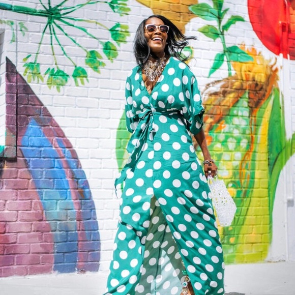 Glamorous Women's Green Polka Dot Maxi Dress Size 6 - Picture 3 of 16